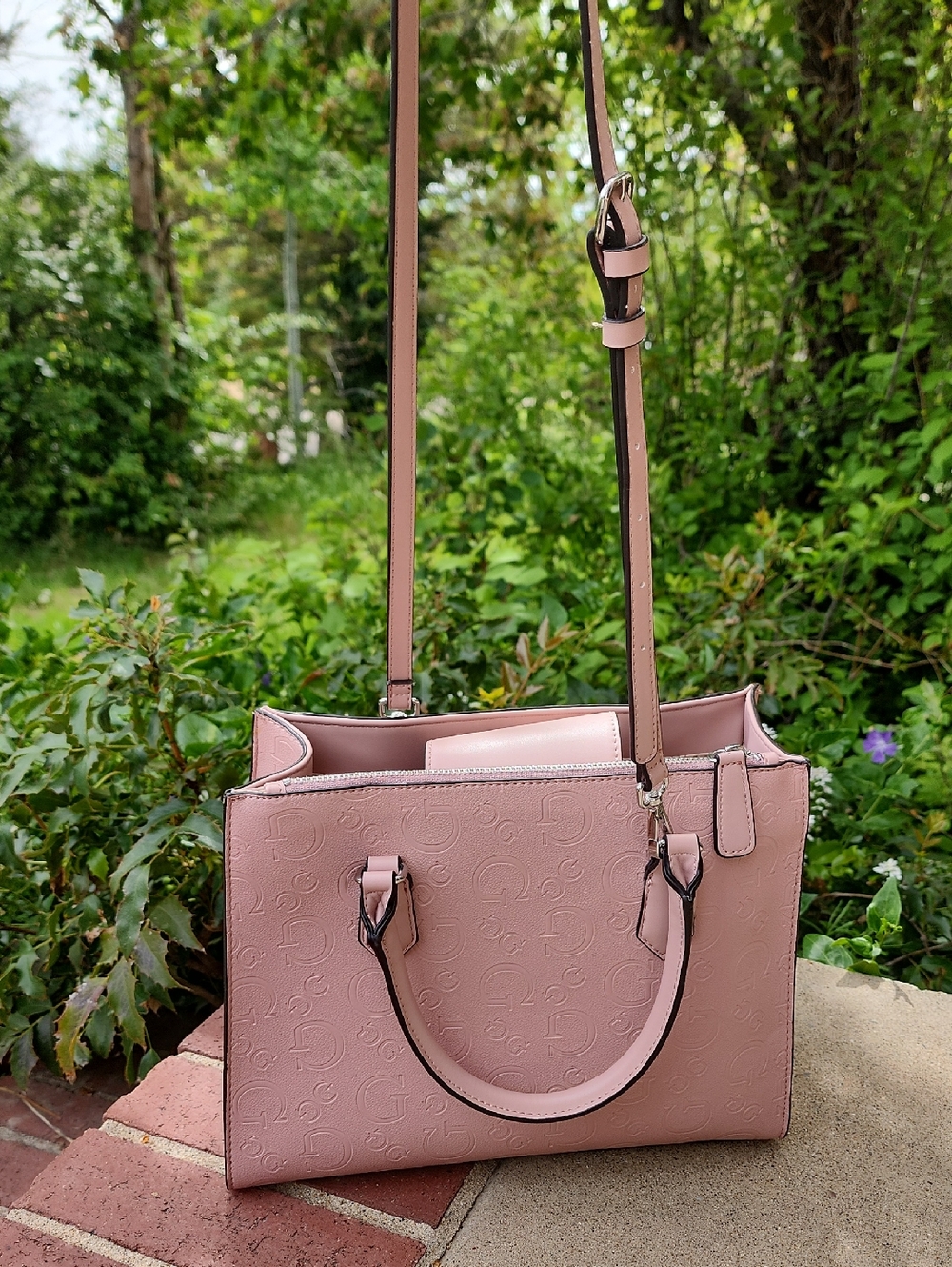 GUESS Blush Pink Embossed Satchel - Picture 4 of 17